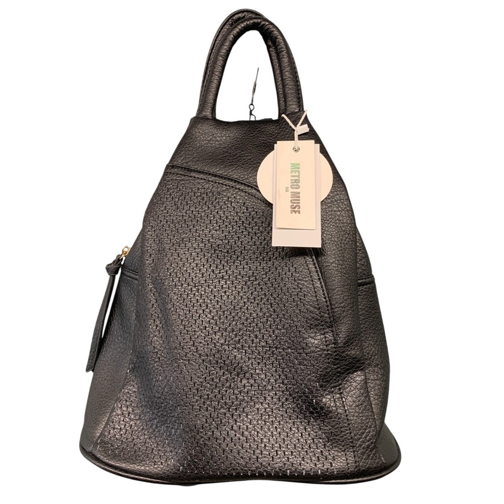 Metro Muse Convertible Backpack Women's Black Faux Leather Double Strap Bag